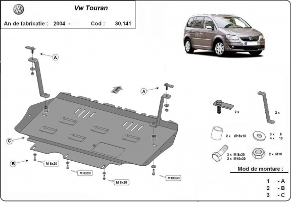 Cache sous moteur et de la boîte de vitesse Volkswagen Touran