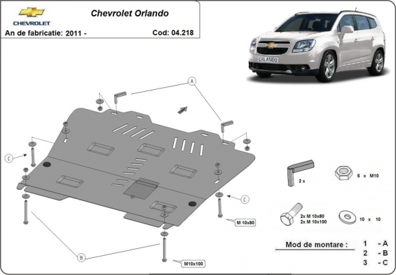Cache sous moteur et de la boîte de vitesse Chevrolet Orlando