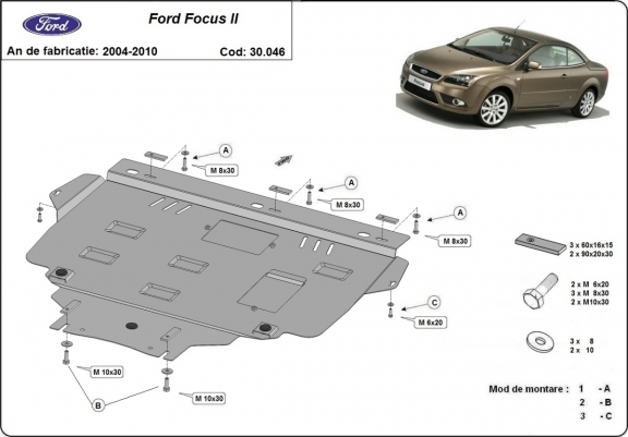 Cache sous moteur et de la boîte de vitesse Ford Focus 2