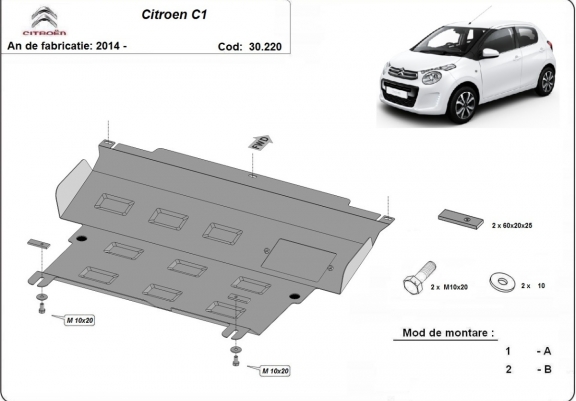 Cache sous moteur et de la boîte de vitesse Citroen C1