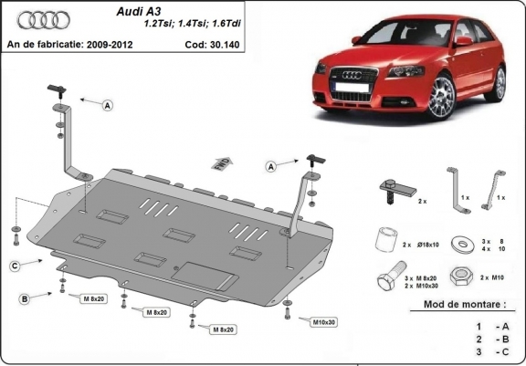 Cache sous moteur et de la boîte de vitesse Audi A3
