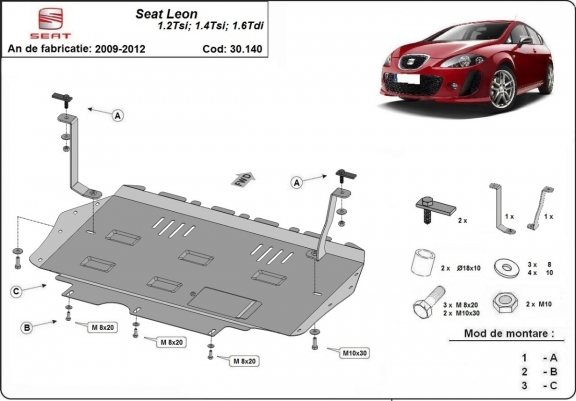 Cache sous moteur et de la boîte de vitesse Seat Leon Mk2
