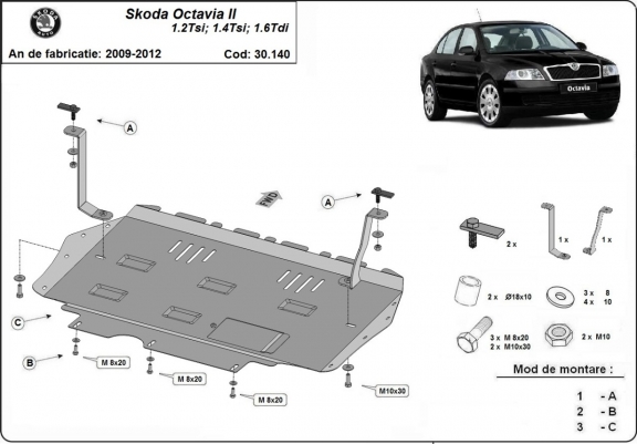 Cache sous moteur et de la boîte de vitesse Skoda Octavia 2