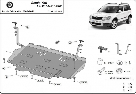 Cache sous moteur et de la boîte de vitesse Skoda Yeti