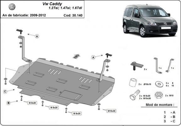Cache sous moteur et de la boîte de vitesse Volkswagen Caddy 