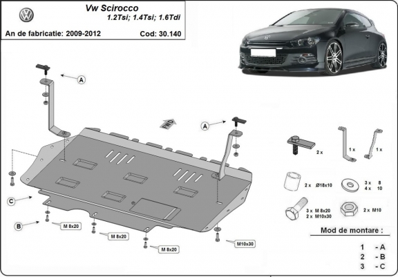 Cache sous moteur et de la boîte de vitesse Volkswagen Scirocco