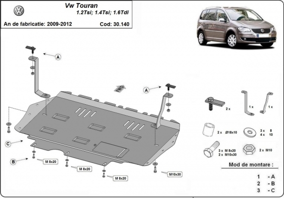 Cache sous moteur et de la boîte de vitesse Volkswagen Touran