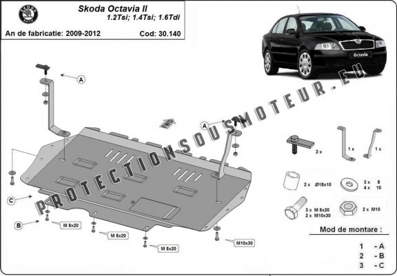 Cache sous moteur et de la boîte de vitesse Skoda Octavia 2