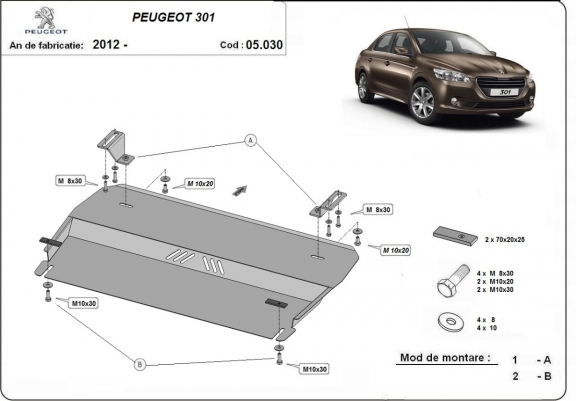 Cache sous moteur et de la boîte de vitesse Peugeot 301