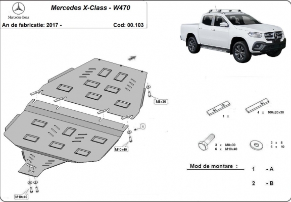 Cache de protection de la boîte de vitesse et protection de la boîte de transfert Mercedes X-Class W470