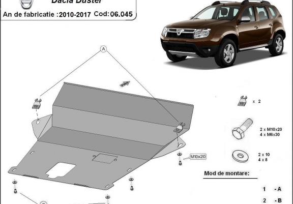 Cache sous moteur et de la boîte de vitesse Dacia Duster - 2,5 mm