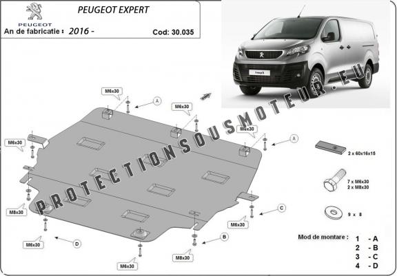 Cache sous moteur et de la boîte de vitesse Peugeot Expert - traverse avec couvercle en plastique