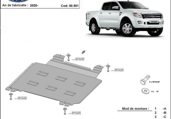 Cache de protection de la boîte de vitesse Ford Ranger