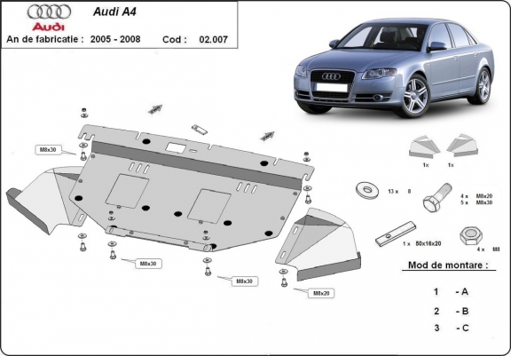 Cache sous moteur et de la radiateur Audi A4 B7 All Road 