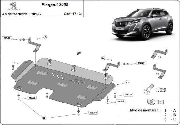 Cache sous moteur et de la boîte de vitesse Peugeot 2008
