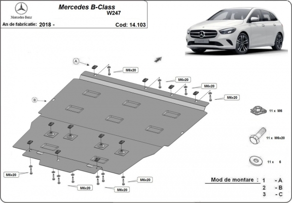 Cache sous moteur et de la boîte de vitesse Mercedes B-Class W247