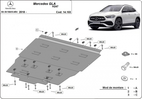 Cache sous moteur et de la boîte de vitesse Mercedes GLA H247
