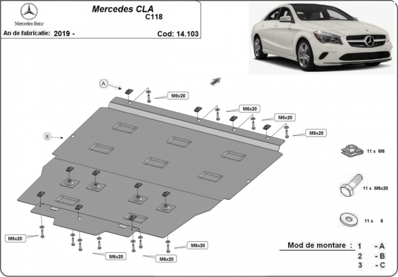 Cache sous moteur et de la boîte de vitesse Mercedes CLA C118