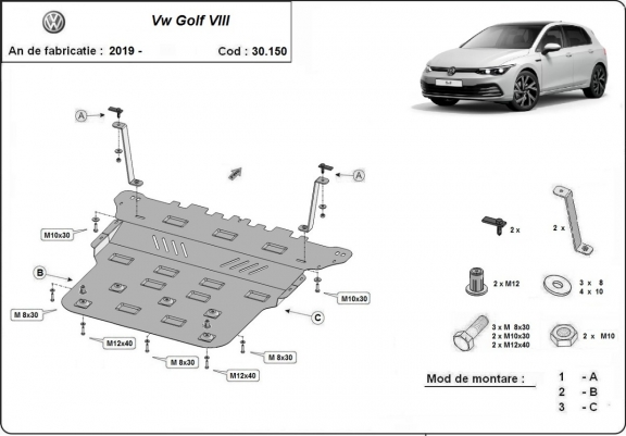 Cache sous moteur et de la boîte de vitesse VW Golf 8