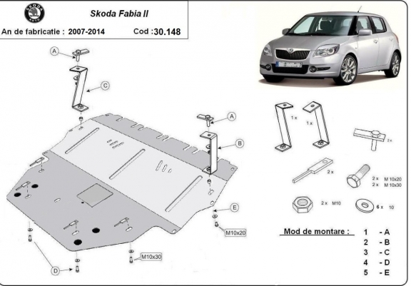 Cache sous moteur et de la boîte de vitesse Skoda Fabia 2 Diesel