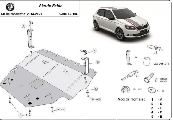 Cache sous moteur et de la boîte de vitesse Skoda Fabia 3 Diesel