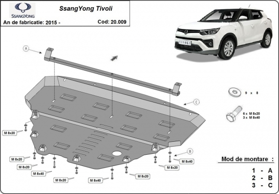 Cache sous moteur et de la radiateur SsangYong Tivoli