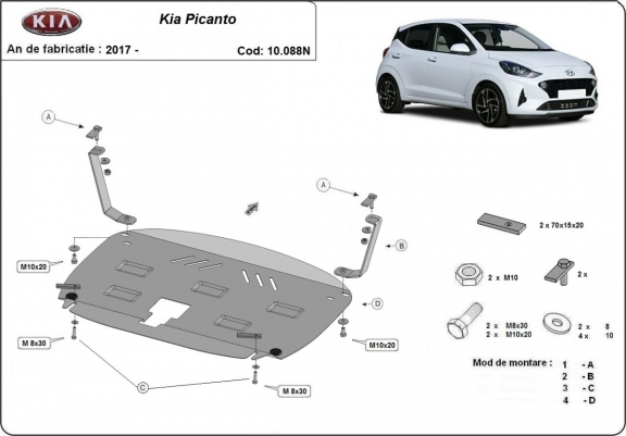 Cache sous moteur et de la boîte de vitesse Kia Picanto