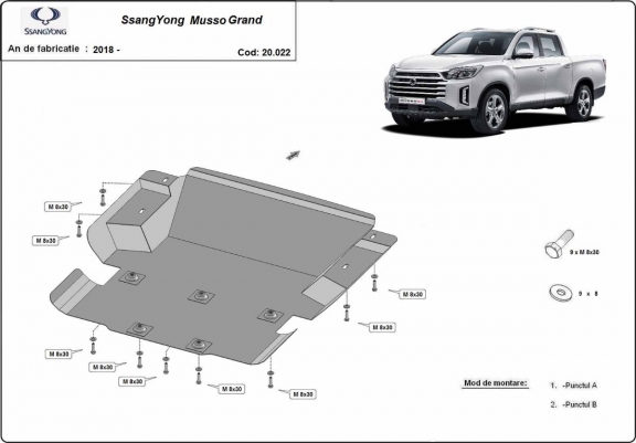 Cache sous moteur et de la radiateur Ssangyong Musso Grand