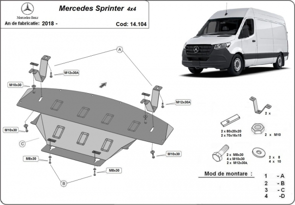 Cache sous moteur et de la boîte de vitesse Mercedes Sprinter 907 4x4