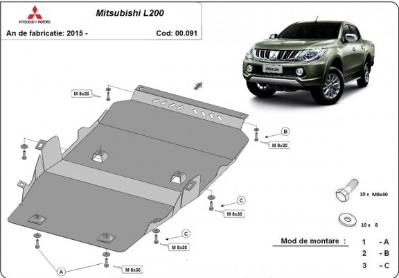 Cache sous moteur, de la boîte de vitesse et de la différentiel Mitsubishi L200