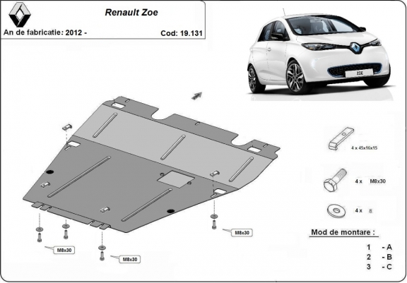 Cache sous moteur et de la boîte de vitesse Renault Zoe