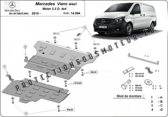 Cache de protection sous moteur et de la boîte de vitesse  Mercedes Viano W447 2.2 D, 4x4