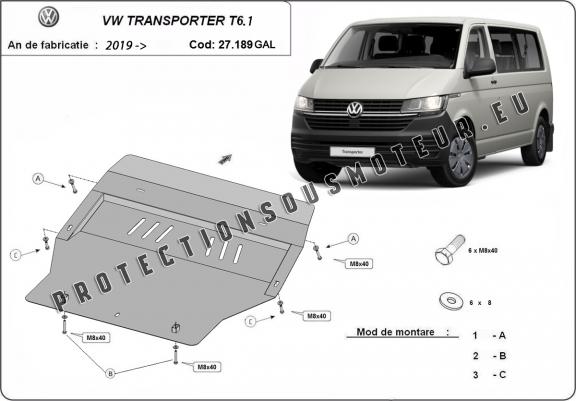 Acier galvanisé cache sous moteur et de la boîte de vitesse Volkswagen Transporter T6.1