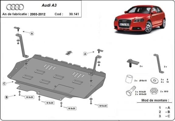 Cache sous moteur et de la boîte de vitesse Audi A3