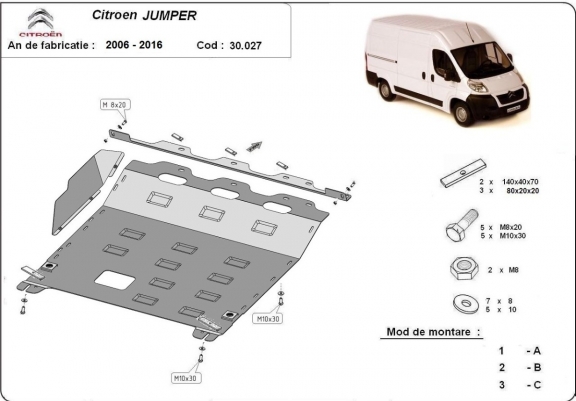Cache sous moteur et de la boîte de vitesse Citroen Jumper