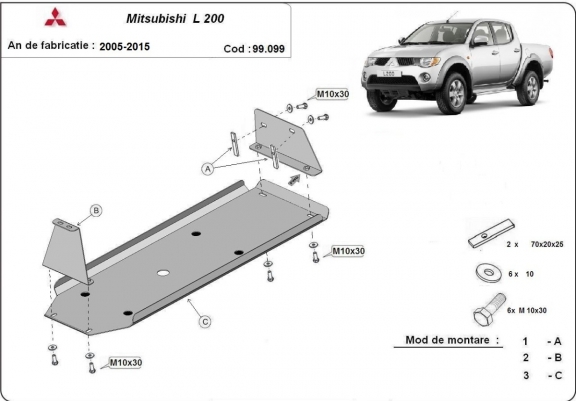 Cache de protection de réservoir Mitsubishi L 200