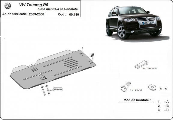 Cache de protection de la boîte de vitesse manuelle et automatique VW Touareg 7L
