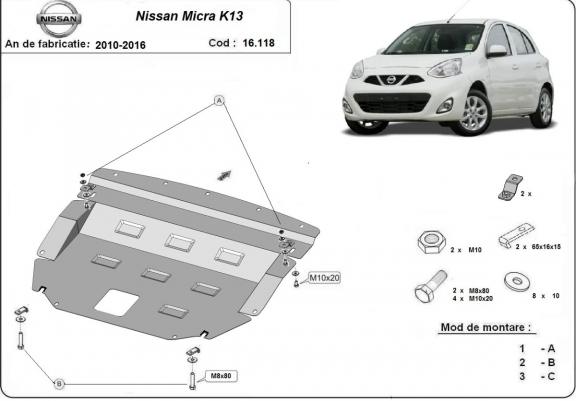 Cache sous moteur et de la boîte de vitesse Nissan Micra