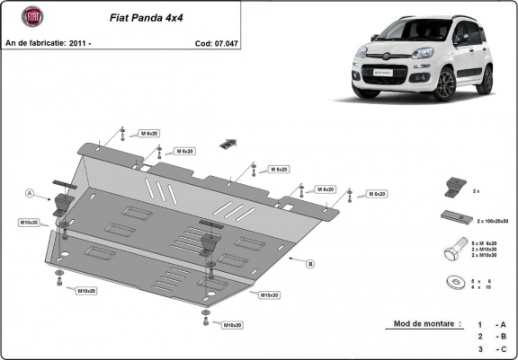 Cache sous moteur et de la boîte de vitesse Fiat Panda 4x4