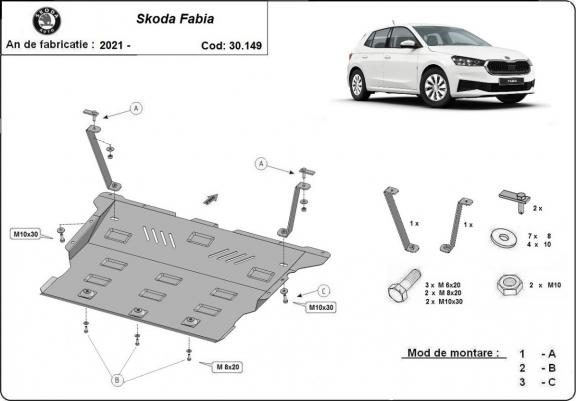 Cache sous moteur et de la boîte de vitesse Skoda Fabia