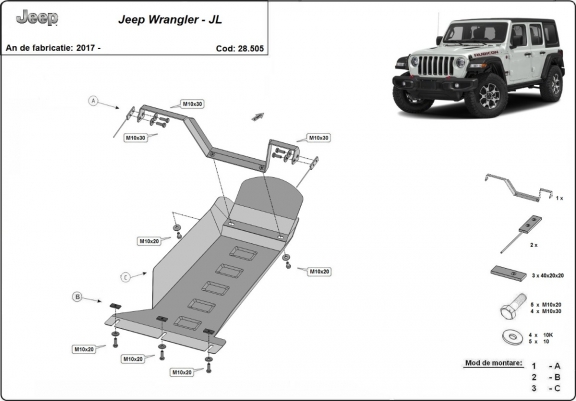 Cache sous moteur Jeep Wrangler - JL