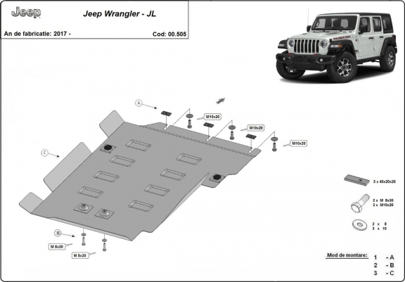 Cache de protection de la boîte de vitesse Jeep Wrangler - JL