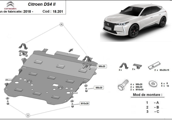 Cache sous moteur et de la boîte de vitesse Citroen DS4 II