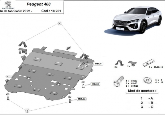 Cache sous moteur et de la boîte de vitesse Peugeot 408