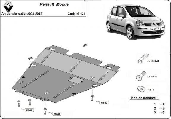 Cache sous moteur et de la boîte de vitesse Renault  Modus