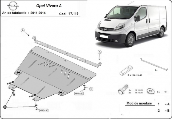 Cache sous moteur et de la boîte de vitesse Opel Vivaro A (2011-2014)
