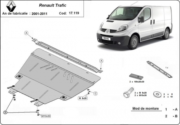 Cache sous moteur et de la boîte de vitesse Renault Trafic 2