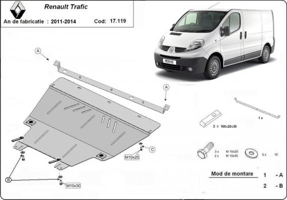 Cache sous moteur et de la boîte de vitesse Renault Trafic 2 (2011-2014)