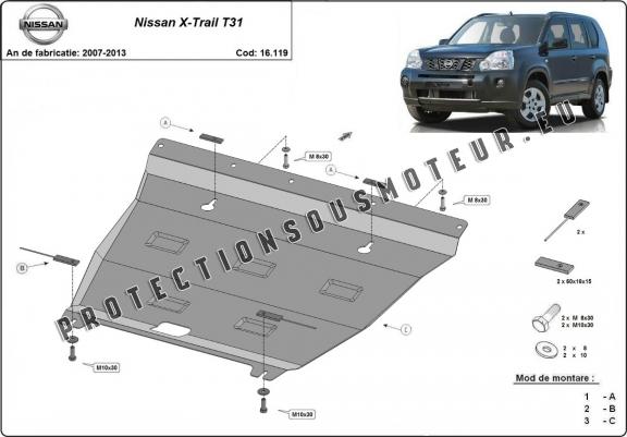 Cache sous moteur et de la boîte de vitesse Nissan X-Trail T31 - Vers 2.0