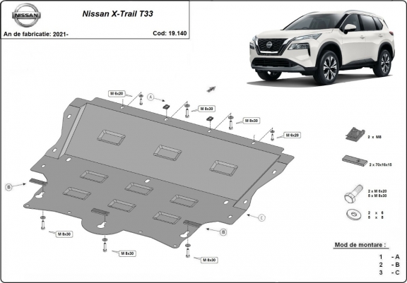 Cache sous moteur et de la boîte de vitesse Nissan X-Trail T33